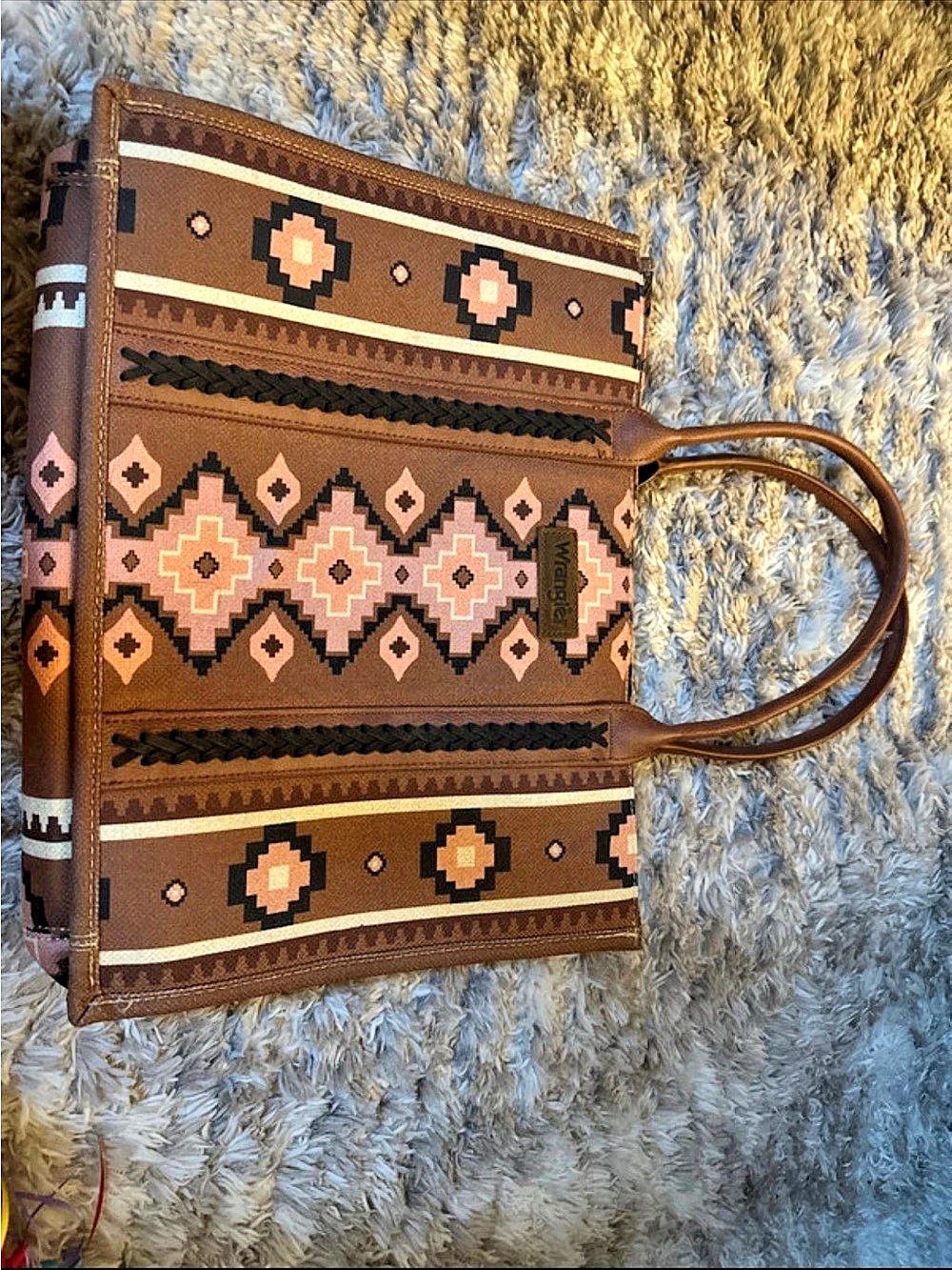 Wrangler Southwestern Print XL Canvas Tote Brown & Pink Like New